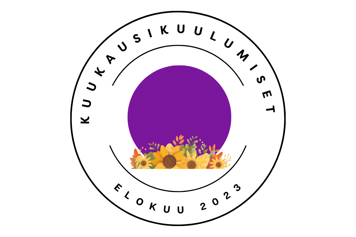 Kuukausikuulumisten tunnus. Tunnuksessa lisäksi auringonkukkia.