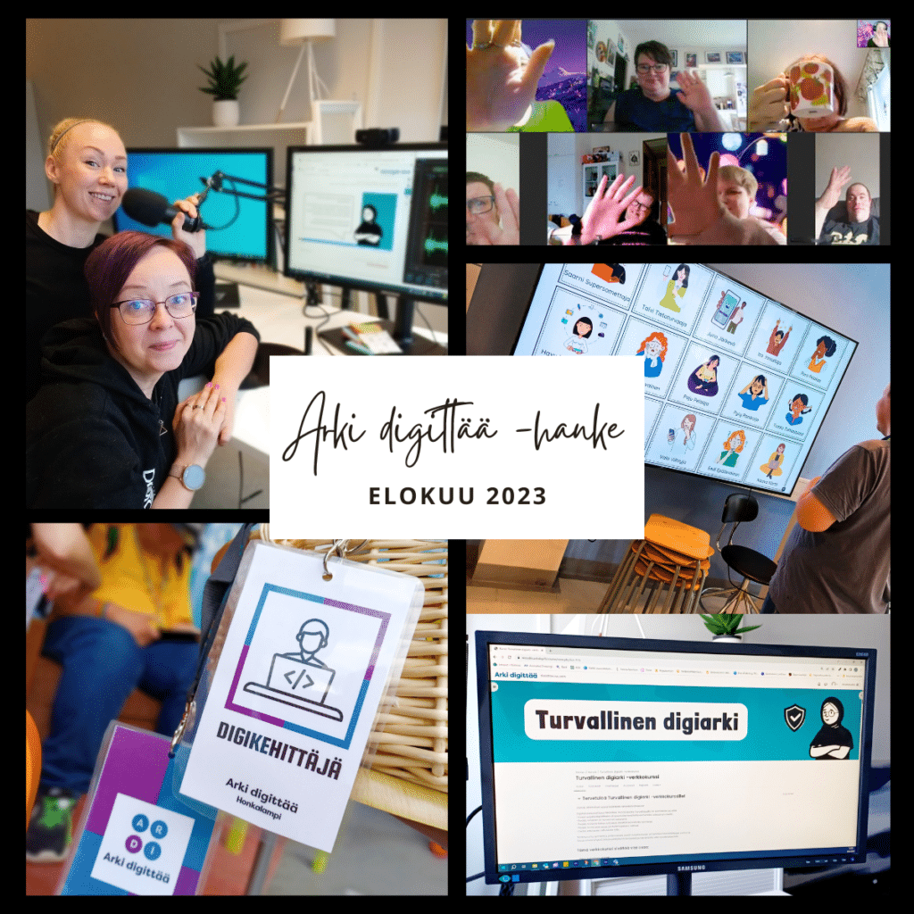 Kollaasi Arki digittää-hankkeen elokuun toiminnasta.