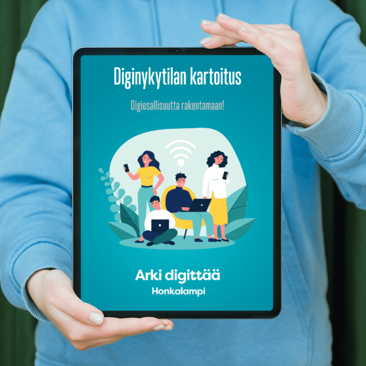 Tablet-laitteen näytöllä diginykytilan kartoitus.