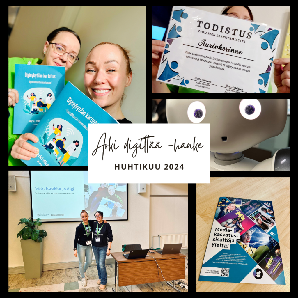 Kollaasi Arki digittää-hankkeen huhtikuusta 2024.